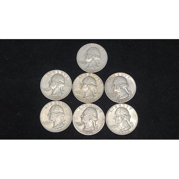 Assorted Years & Mint Marks 90% Silver Washington Quarters - Face Value: $1.75