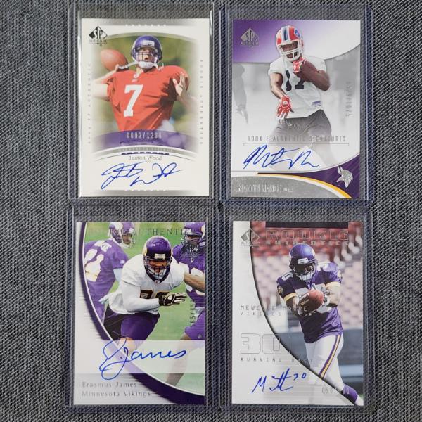 Four Upper Deck Minnesota Vikings AUTOGRAPHED & NUMBERED Rookie Authentics Football Trading Cards 