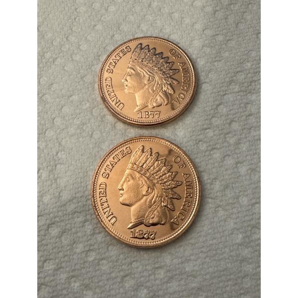 2 - Indian Head 1 oz .999 Fine Copper Round Coins - Brilliant Uncirculated - Limited Edition
