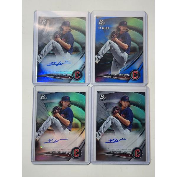 4 Gavin Williams 2022 Topps Bowman Platinum Cards Including 3 Autographed - Mint Condition