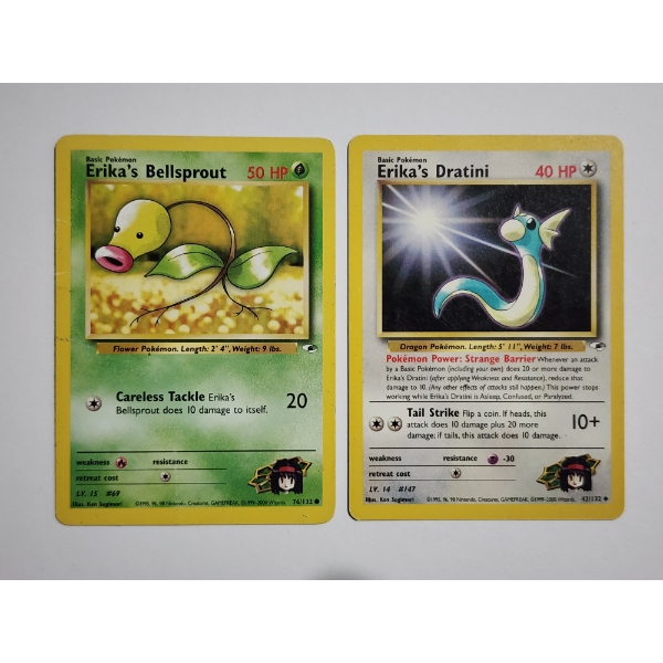 Two Vintage Pokemon Trading Cards ~ Eika's Dratini & Bellsprout ~ 2000 WotC Era Cards!