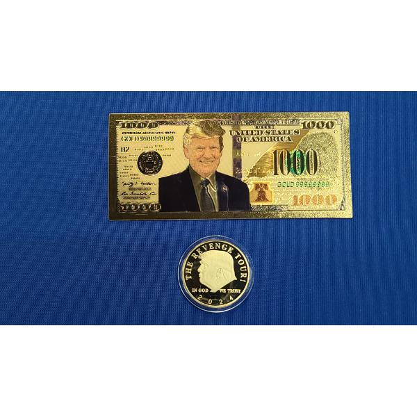 2024 Donald Trump Revenge Tour Commemorative Collectible Coin & Donald Trump Novelty $1000 Foil Note