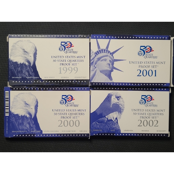 (4) Years 1999 - 2002 U.S Mint 50 State Quarters Proof Sets 