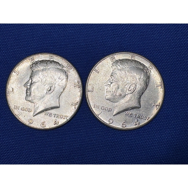Lot of 2 1964 United States Kennedy Half Dollars - 90% Silver
