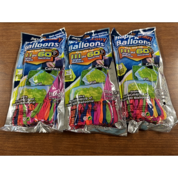 3 Packages Of Happy Baby Water Balloons -Each Package Contains 111 Balloons - Brand New Packaging