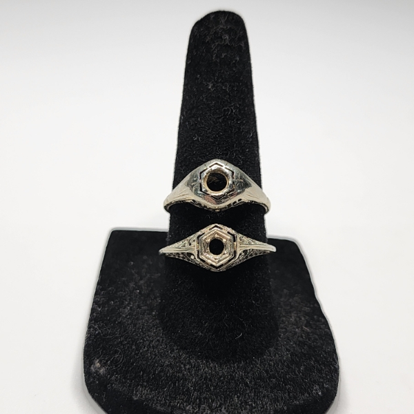 Two 10K White Gold Art-Deco Style Rings - Total Weight: 3.7g