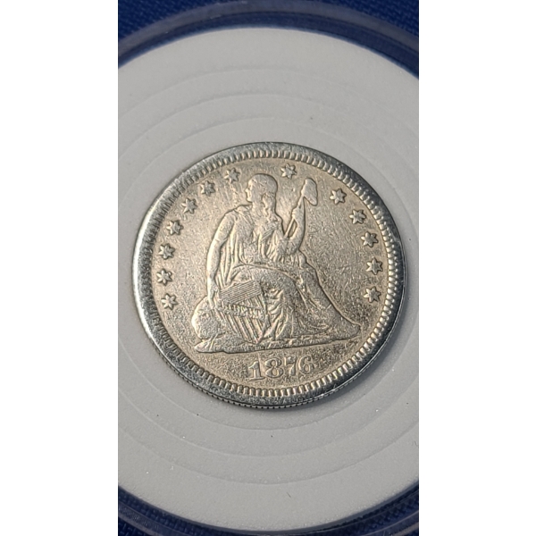Encapsulated 1876 Seated Liberty Carson City 90% Silver Quarter - Face Value: $0.25