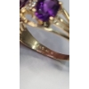 Image 5 : 14K Gold Amethyst Three-Stone With Diamonds Accents Ring - Size 7 - Weight: 3.9g