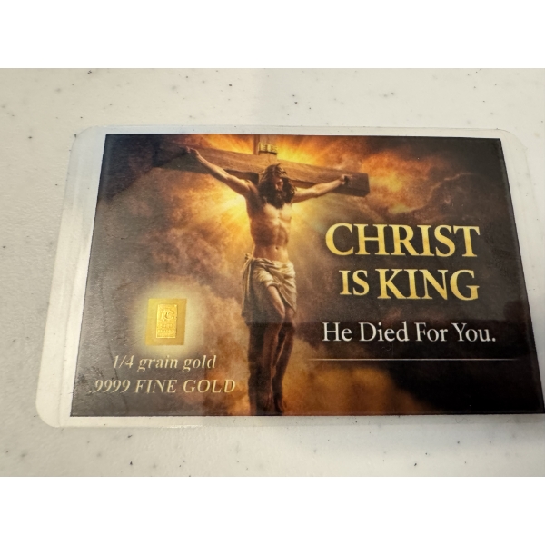 CHRIST Is KING 1/4 Grain Gold .9999 Fine Gold Bar - Mint Condition