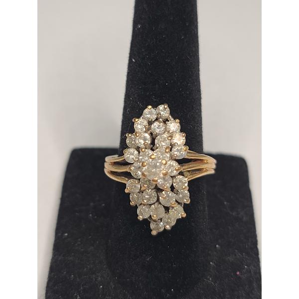 Stunning Women's 14K Plumb Gold 1.00+ Carat Diamond Waterfall Cocktail Ring - Size 7 - Weight: 6.7g