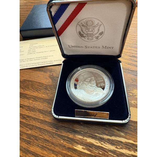 90% Silver - Benjmain Franklin Commemorative Coin Program - Certificate of Authenticity - Proof