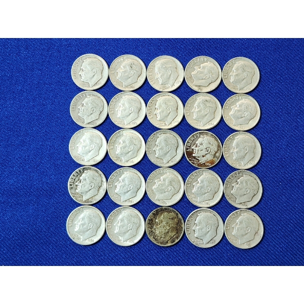 Assorted Years Silver Roosevelt Dimes Face Value: $2.50