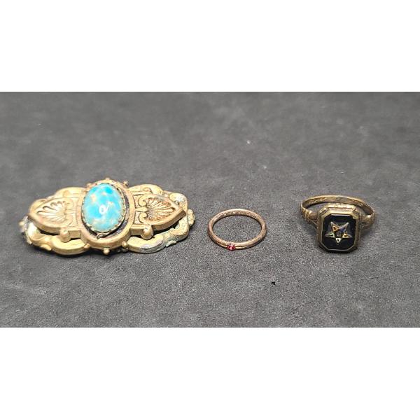 Gold Filled Eastern Star Ring, Brooch Pin & Tiny Ring With Ruby