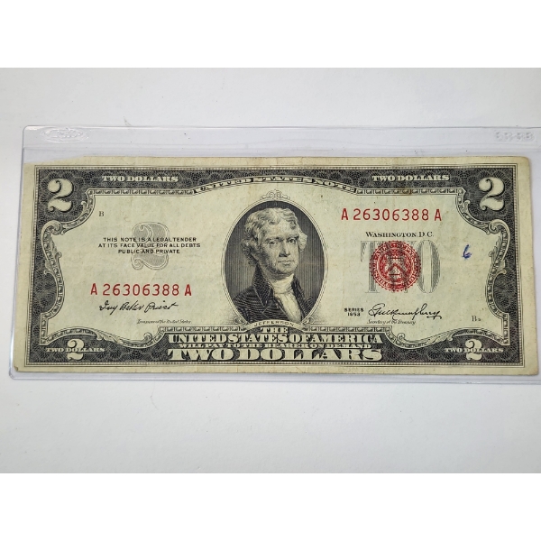 United States Series 1953 Red Seal $2 Bill - In Holder