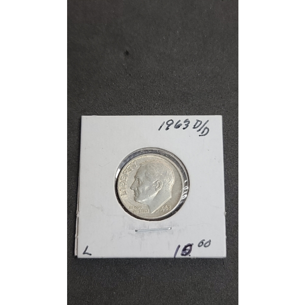 1963 D/D 90% Silver Roosevelt Dime In Coin Holder 