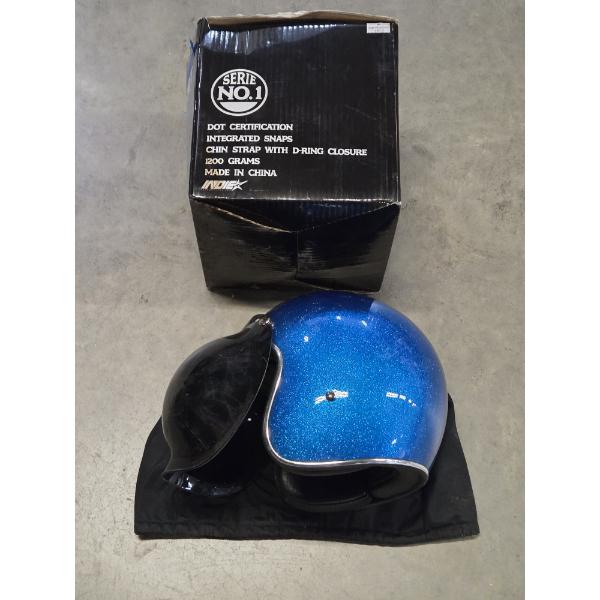 Brand New In Box! Vintage Replica Size Small Blue Sparkle Helmet With Chin Strap & Removable Visor 
