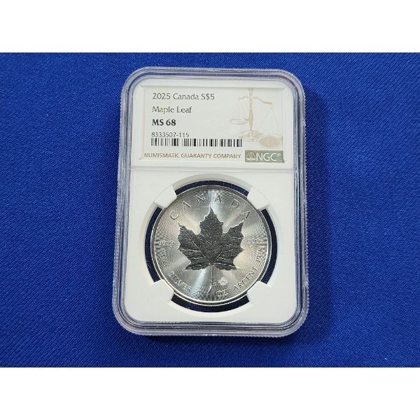 2025 Canada $5 Maple Leaf - Graded by NGC MS 68 - One Ounce .9999 Fine Silver 