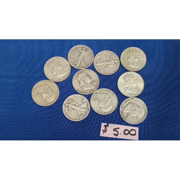 Assorted Years Franklin/Walking Liberty Half Dollars - Face Value: $5.00