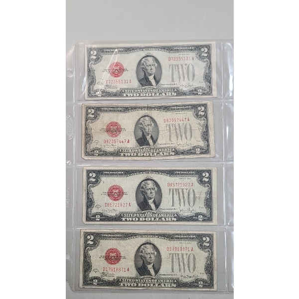 (4) Assorted Series Red Seal $2 Bank Notes - Face Value: $8.00