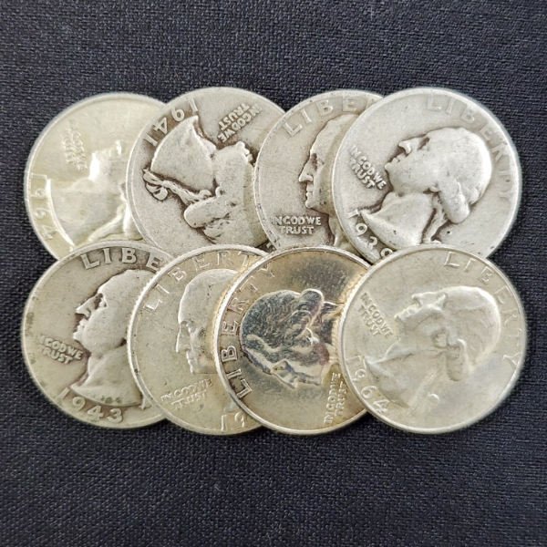 Eight Assorted 90% Silver United States Washington Quarters ~ $2.00 Face Value