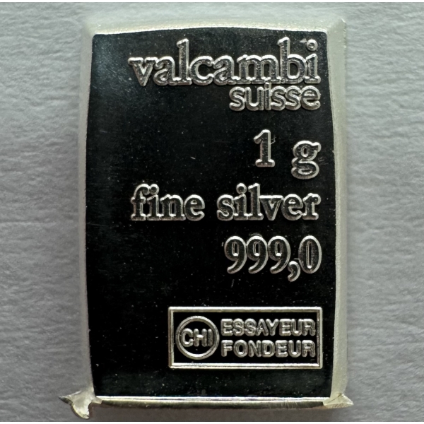 1 Gram .999 Fine Silver Valcambi Suisse Bar- Beautiful Condition!
