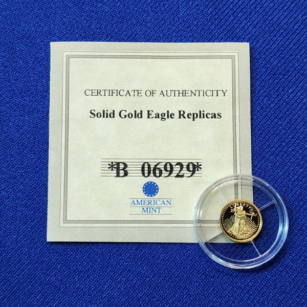 1933/2003 American Mint .585 Gold Double Eagle Replica 0.5g Proof w/ COA