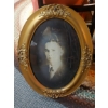 Image 1 : 25" x 19" Antique Oval Bent Glass Ornate Picture Frame With Original Portrait In Place - See PIcs