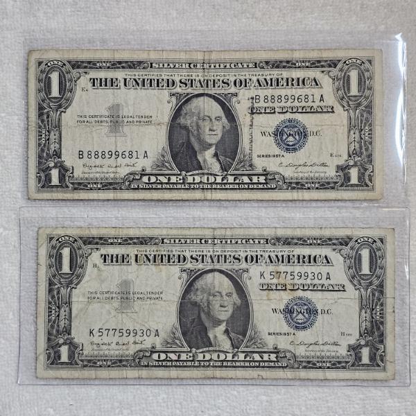 Two Series 1957 A $1 Silver Certificates FV: $2.00