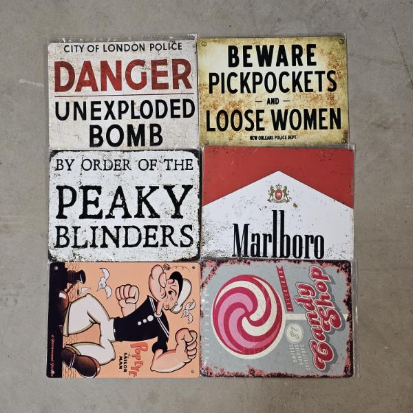 Vintage Metal Tin Signs Wall Decor, Set Of 6 (8"x12")