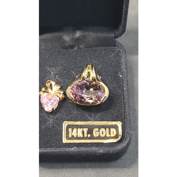 14K Gold Purple & Pink Necklace Pendants - Total Weight: 5.7g