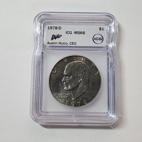 PCG Graded MS66 United States 1978-D Eisenhower Dollar Signed by Austin Hutto