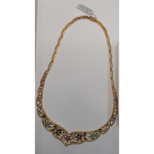 Sterling Silver Gold Plated Necklace With Genuine Rubies, Sapphire & Emerald Widia - Weight: 32.6g