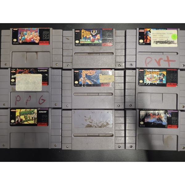 Nine Super Nintendo Game Cartridges Including Star Fox & Punch Out And More!