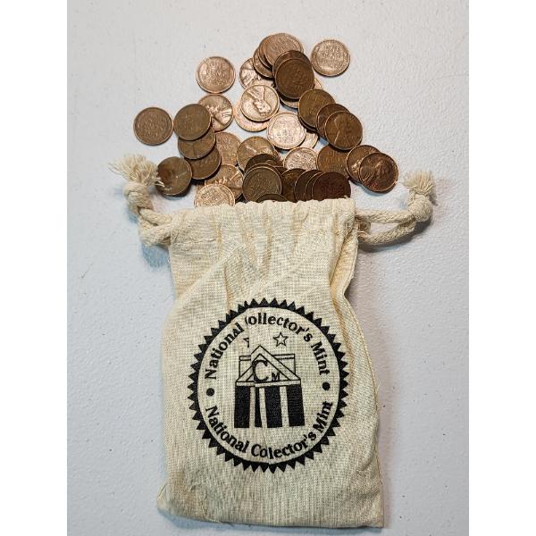 Lot of Assorted Years U.S. Lincoln Pennies - Mainly Wheat Pennies In Collector's Bag - FV~ $1.00
