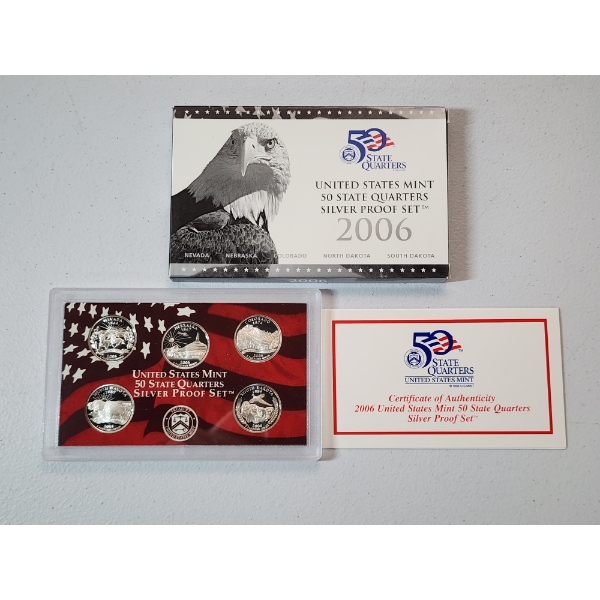 2006 United States Mint 50 State Quarters Silver Proof Set in Original Packaging w/ CoA