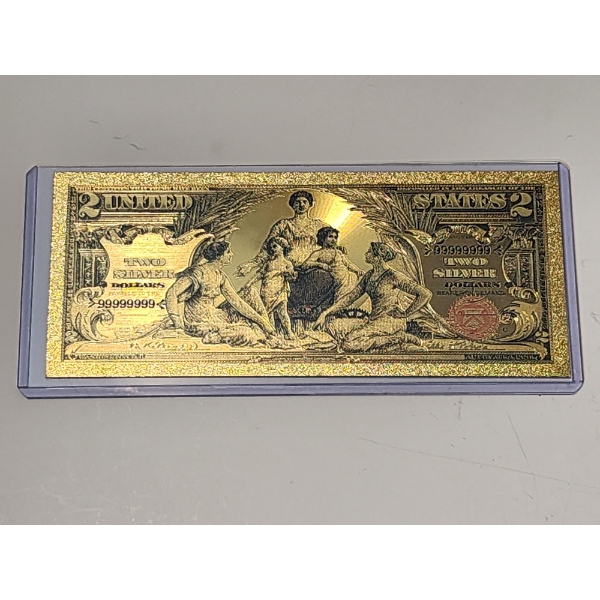 U.S. $2 Silver Dollars Gold Foil .99999999 - 24K Note In Protective Holder - Mint Condition