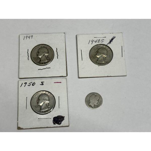 90% Silver Quarters & Dime - 1949 Quarter - 1950S & 1948S Quarter - 1903 Barber Dime 