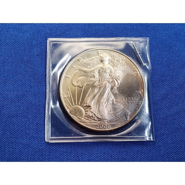 2000 Silver $1 American Eagle 1 oz Fine Silver - w/ Purple Toning