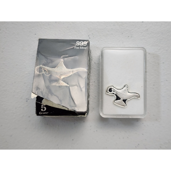 Limited Edition Pan Silver Company 5 Gram .999 Fine Silver Genie Lamp with Original Box