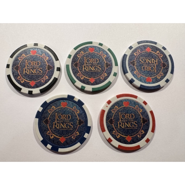 Limited Edition LORD OF THE RINGS Clay Poker Chip Set - Mint Condition - Complete Set 5 Chips