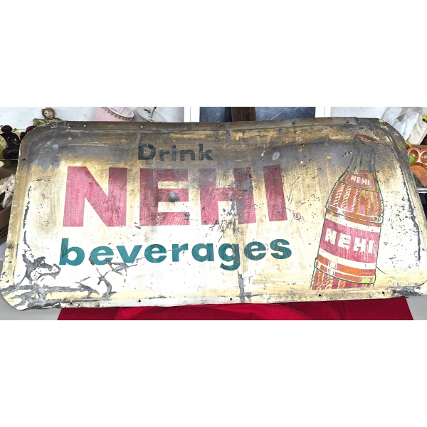 LARGE Antique 52 x 20 Metal NEHI Soda Advertising Sign - See Description