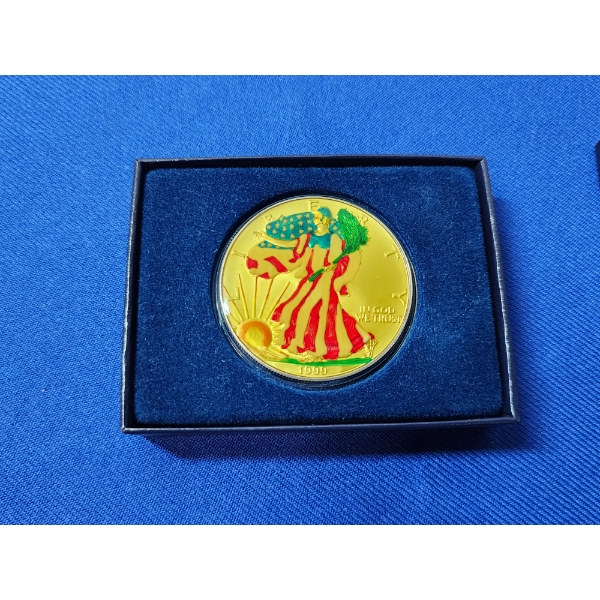 1999 American Eagle 1 oz .999 Fine Silver Dollar Colorized Gold-Tone Coin