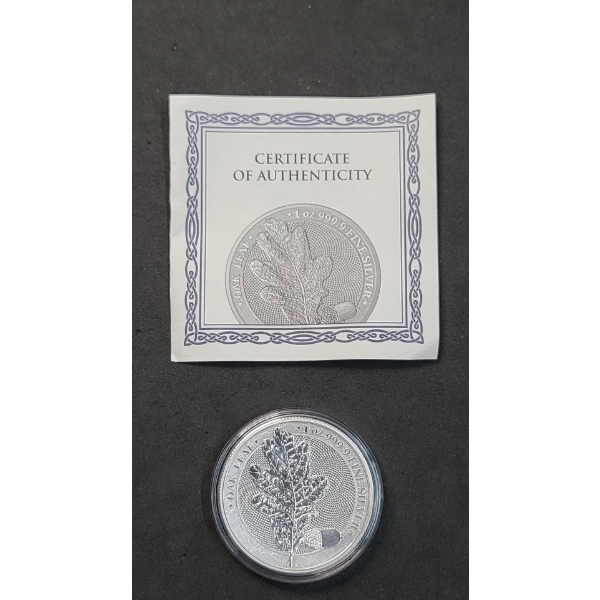 2019 Germania Mint 1 oz 999 Fine Silver Oak Leaf Round With COA 