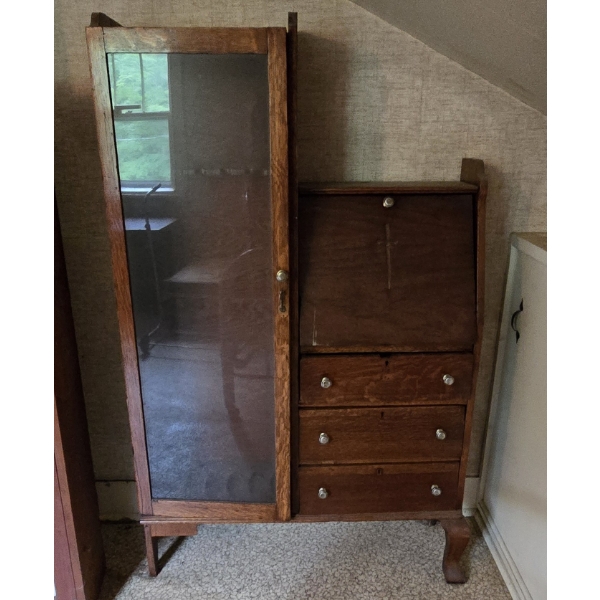Vintage Gun Cabinet with Storage on the Side and a Carved Sword - 36x58x11