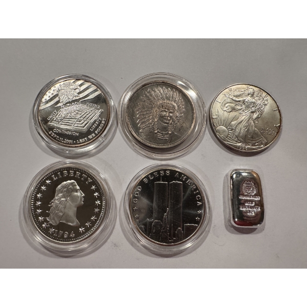6 - Silver Ounce Coins - .999 Fine Silver - Guaranteed Authentic - Incredible Coins - See 1996 Eagle