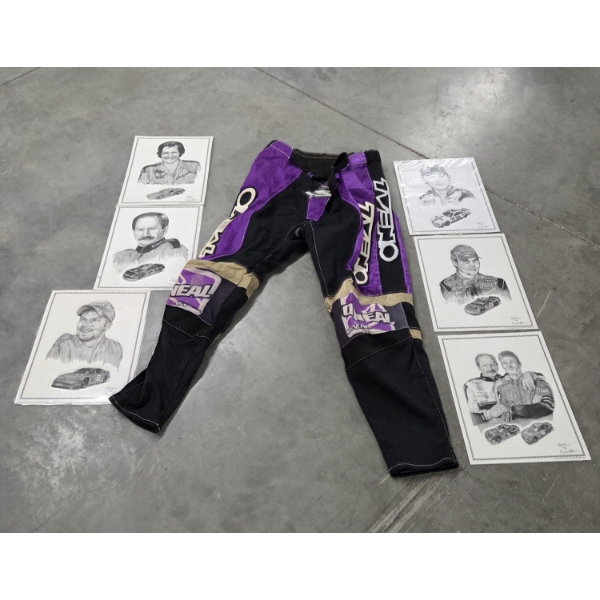 Size 42 O'Neal Racing Pants And 6 Laminated 12''x14'' Nascar Sketches 