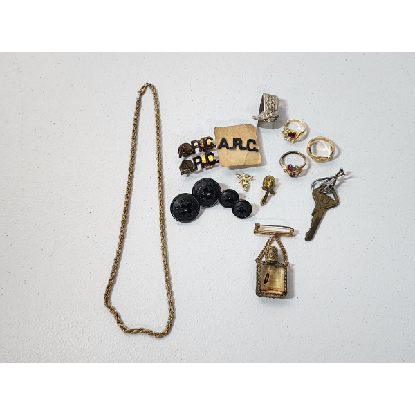 Assorted Vintage Costume/Fashion Pins, Buttons, Jewelry, Including Neat Detailed Mini Perfume Bottle