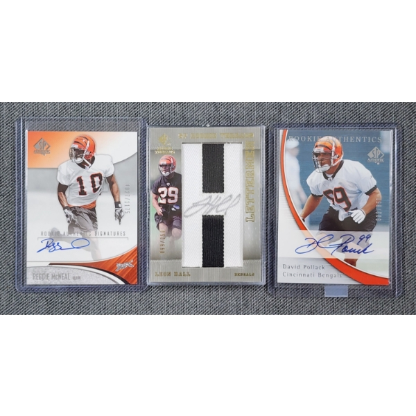 Three Upper Deck AUTOGRAPHED Cincinnati Bengals NUMBERED Rookie Football Trading Cards Ft. PATCH!