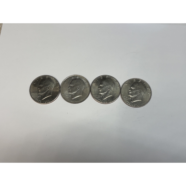 Eisenhower Dollar Coins 1776-1976 - 40% Silver - 4 Total Coins - FV $4.00