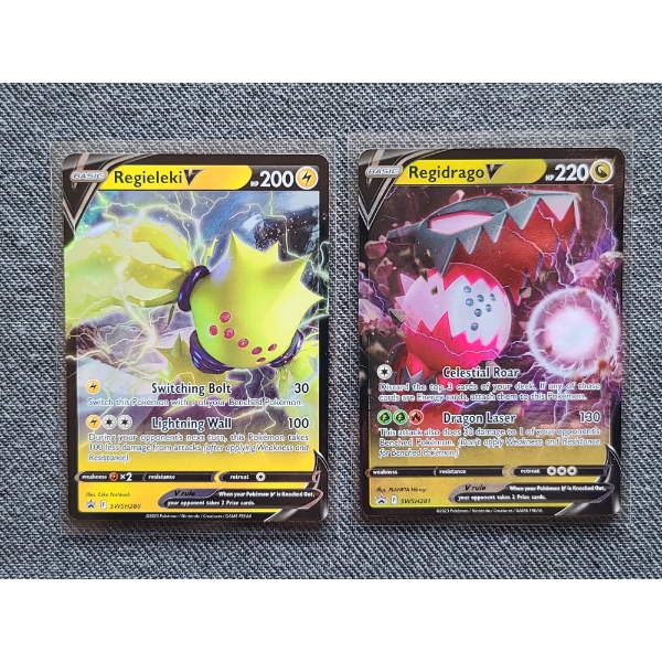 Lot of Two Pokemon Holo Rare Black Star Promo Trading Cards - Regieleki V & Regidrago V SWSH280/281